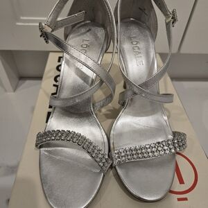 Locale Silver Crystal-Strap Evening Heels